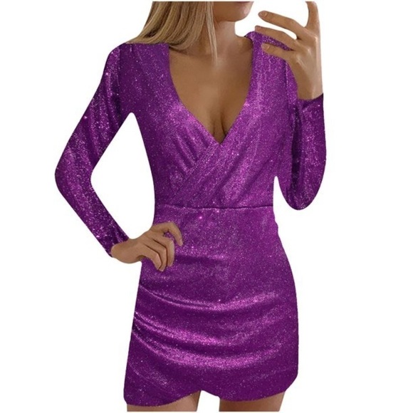 TZNBGO Dresses & Skirts - Sparkly Purple Mini Long Sleeve Dress Size Medium